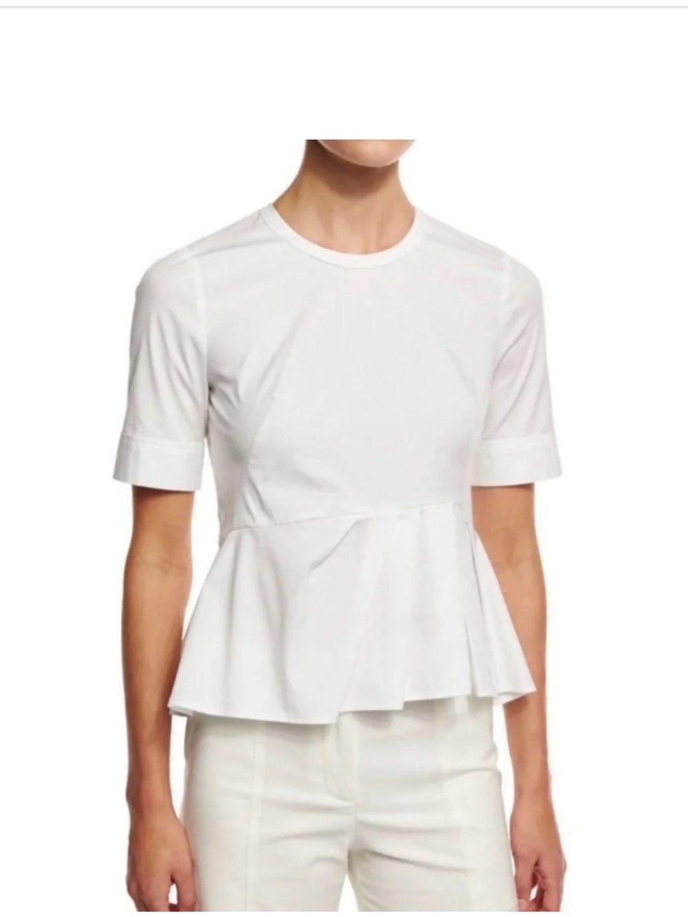 Veronica Beard White Short-Sleeve Peplum Blouse